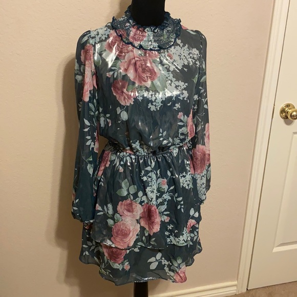 Crystal Doll Dresses & Skirts - Metallic Floral Ruffle Dress